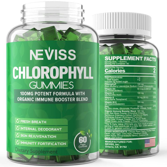 Sugar Free Chlorophyll Gummies - with Unfiltered ACV, Sea Moss & Elderberry, Echinacea, Vitamin D3, C, E, B12 - Natural Deodorant, Breathe Fresh, Immune & Digestion Support, Vegan Delicious Chews 60Ct